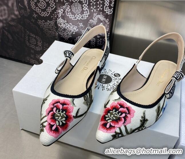 Unique Discount Dior J'Adior Slingback Ballerina Flat in White Multicolor Cotton Embroidered with Petites Fleurs Motif 4