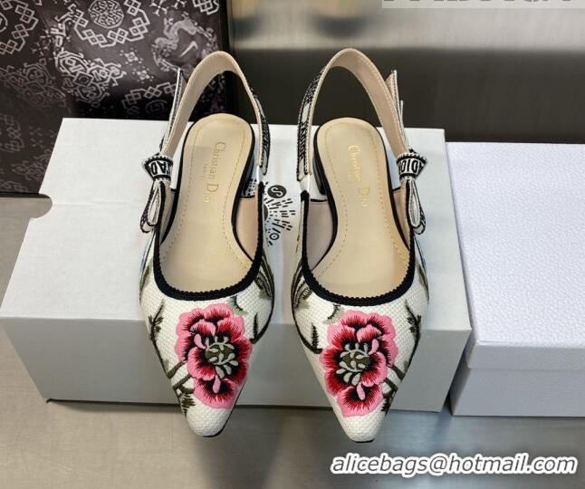 Unique Discount Dior J'Adior Slingback Ballerina Flat in White Multicolor Cotton Embroidered with Petites Fleurs Motif 4