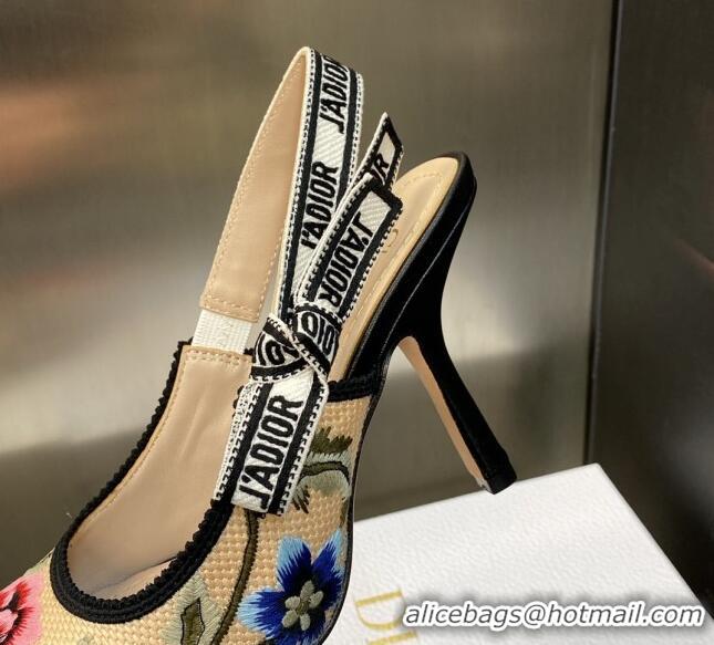 Good Product Dior J'Adior Slingback Pumps 9.5cm in Beige Multicolor Cotton Embroidered with Petites Fleurs Motif 420064