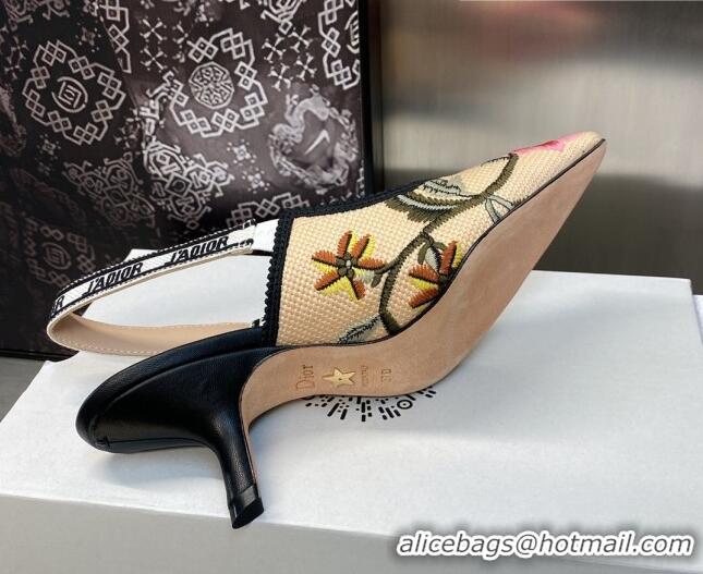 Best Price Dior J'Adior Slingback Pumps 6.5cm in Beige Multicolor Cotton Embroidered with Petites Fleurs Motif 420065