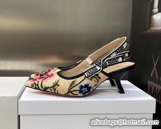 Best Price Dior J'Adior Slingback Pumps 6.5cm in Beige Multicolor Cotton Embroidered with Petites Fleurs Motif 420065