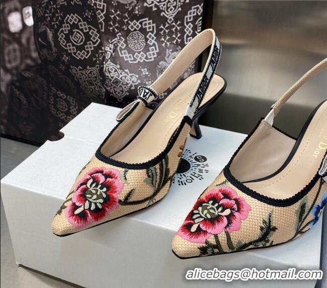 Best Price Dior J'Adior Slingback Pumps 6.5cm in Beige Multicolor Cotton Embroidered with Petites Fleurs Motif 420065