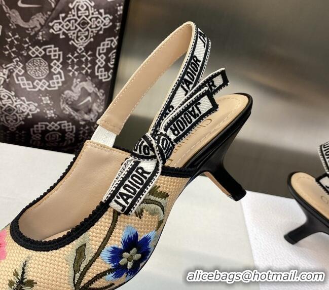 Best Price Dior J'Adior Slingback Pumps 6.5cm in Beige Multicolor Cotton Embroidered with Petites Fleurs Motif 420065