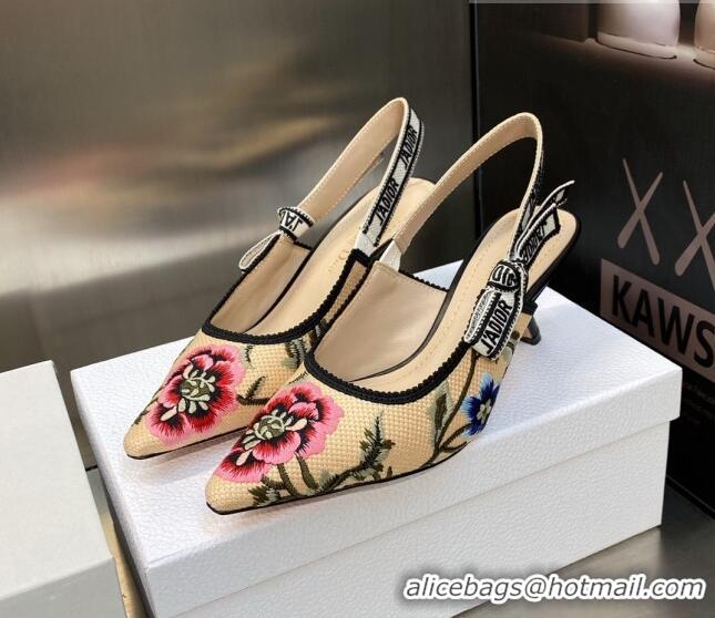 Best Price Dior J'Adior Slingback Pumps 6.5cm in Beige Multicolor Cotton Embroidered with Petites Fleurs Motif 420065