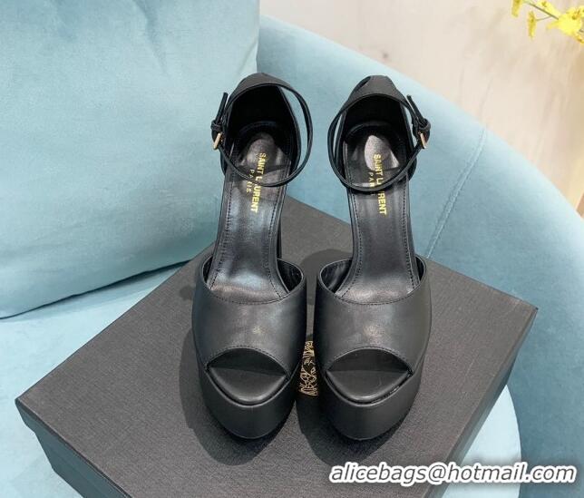 Cheap Price Saint Laurent Lambskin High Heel Platform Sandals 15.5 Black Leather 101150