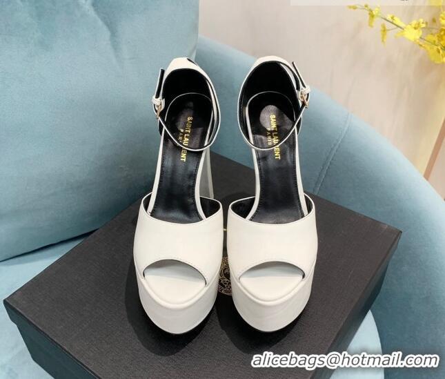 Low Price Saint Laurent Lambskin High Heel Platform Sandals 15.5 White Leather 2101151