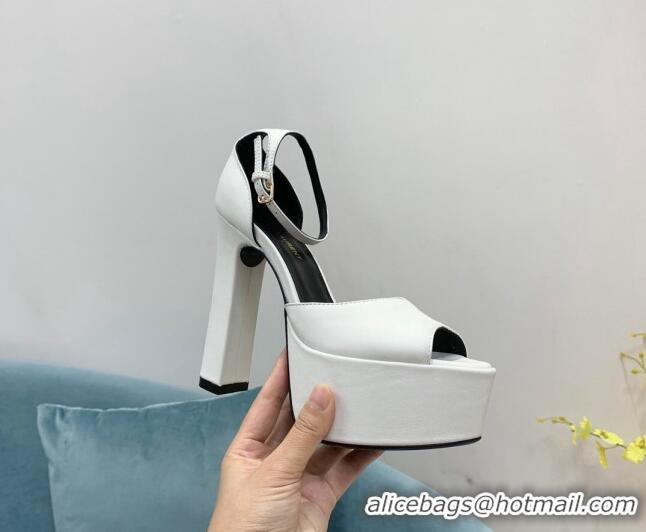 Low Price Saint Laurent Lambskin High Heel Platform Sandals 15.5 White Leather 2101151