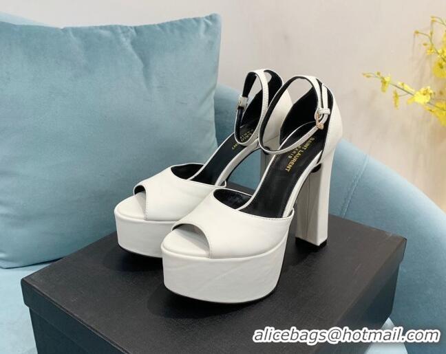 Low Price Saint Laurent Lambskin High Heel Platform Sandals 15.5 White Leather 2101151