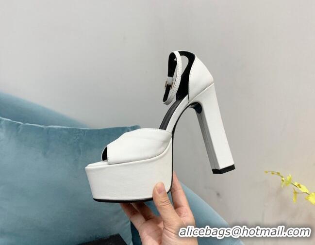 Low Price Saint Laurent Lambskin High Heel Platform Sandals 15.5 White Leather 2101151