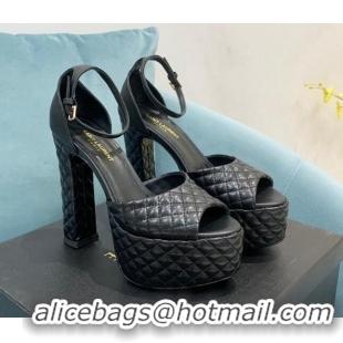 Cheap Saint Laurent Quilted Lambskin High Heel Platform Sandals 15.5 Black 101152