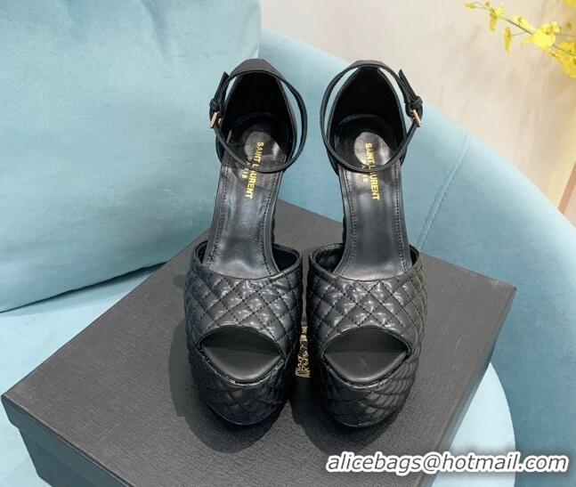 Cheap Saint Laurent Quilted Lambskin High Heel Platform Sandals 15.5 Black 101152