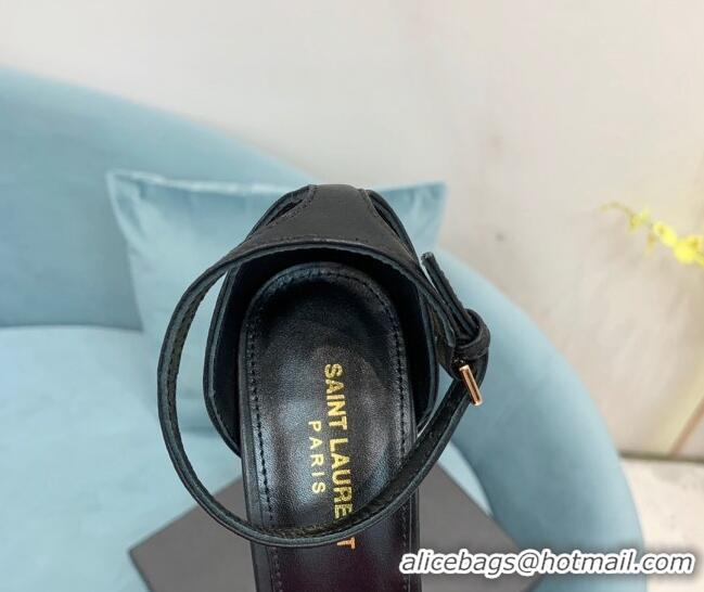 Cheap Saint Laurent Quilted Lambskin High Heel Platform Sandals 15.5 Black 101152