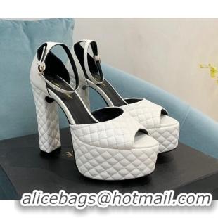 Modern Saint Laurent Quilted Lambskin High Heel Platform Sandals 15.5 White 101153