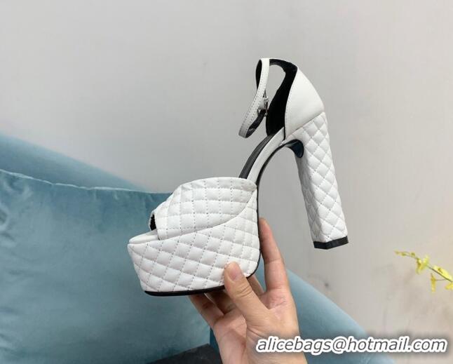 Modern Saint Laurent Quilted Lambskin High Heel Platform Sandals 15.5 White 101153