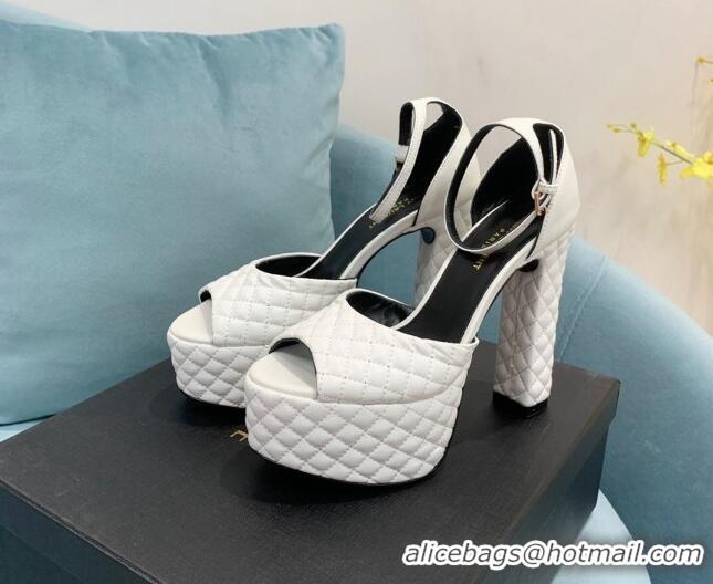 Modern Saint Laurent Quilted Lambskin High Heel Platform Sandals 15.5 White 101153