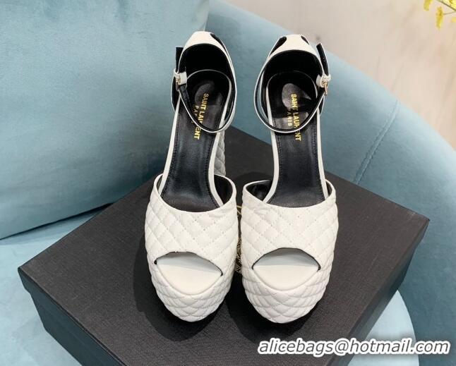 Modern Saint Laurent Quilted Lambskin High Heel Platform Sandals 15.5 White 101153