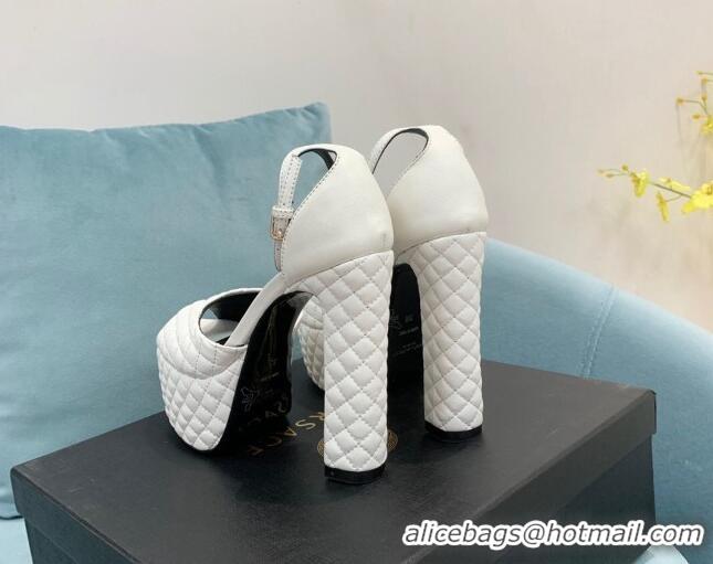 Modern Saint Laurent Quilted Lambskin High Heel Platform Sandals 15.5 White 101153