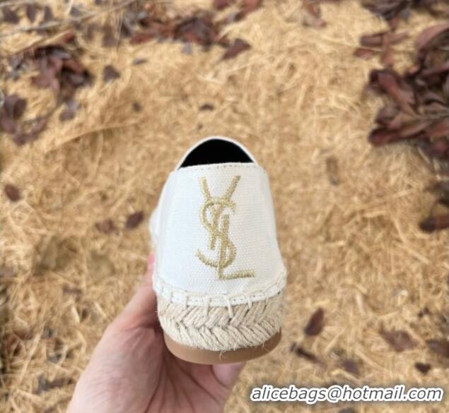 Shop Duplicate Saint Laurent Canvas Espadrilles with Back YSL Embroidery White 101155