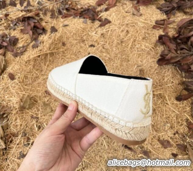 Shop Duplicate Saint Laurent Canvas Espadrilles with Back YSL Embroidery White 101155