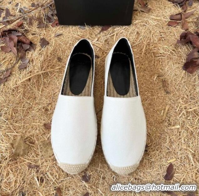 Shop Duplicate Saint Laurent Canvas Espadrilles with Back YSL Embroidery White 101155