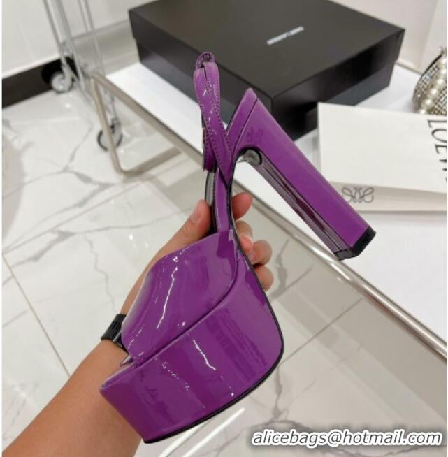 Purchase Saint Laurent Patent Leather High Heel Platform Sandals 15.5 Purple 101157