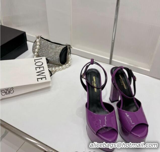 Purchase Saint Laurent Patent Leather High Heel Platform Sandals 15.5 Purple 101157