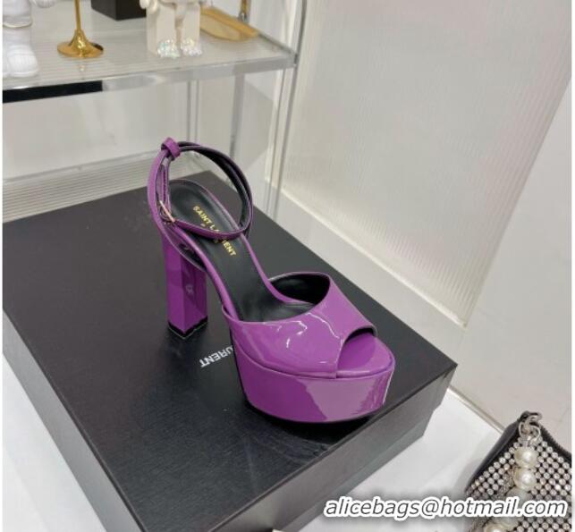 Purchase Saint Laurent Patent Leather High Heel Platform Sandals 15.5 Purple 101157