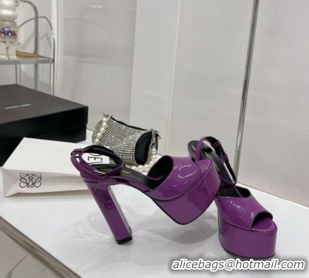 Purchase Saint Laurent Patent Leather High Heel Platform Sandals 15.5 Purple 101157