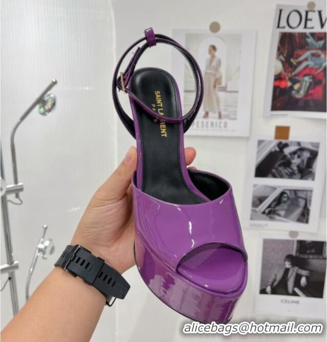 Purchase Saint Laurent Patent Leather High Heel Platform Sandals 15.5 Purple 101157