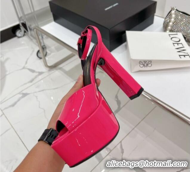 Good Quality Saint Laurent Patent Leather High Heel Platform Sandals 15.5 Dark Pink 101158