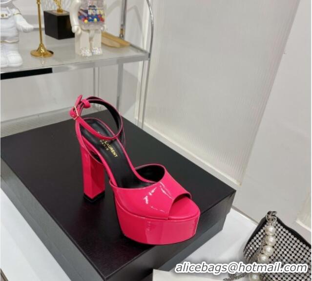 Good Quality Saint Laurent Patent Leather High Heel Platform Sandals 15.5 Dark Pink 101158