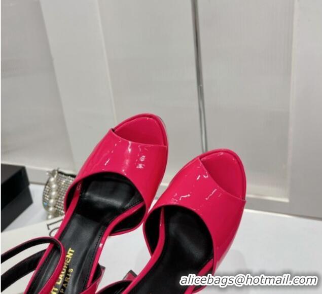 Good Quality Saint Laurent Patent Leather High Heel Platform Sandals 15.5 Dark Pink 101158