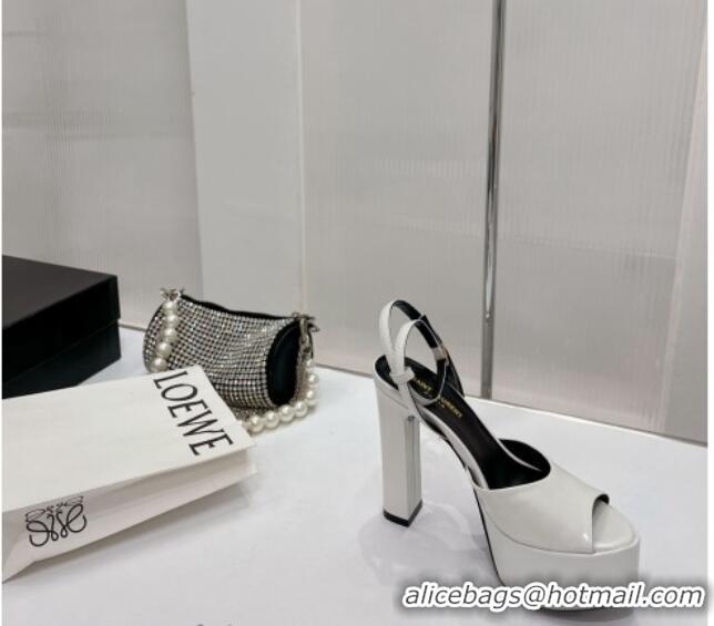 Best Price Saint Laurent Patent Leather High Heel Platform Sandals 15.5 White 101159