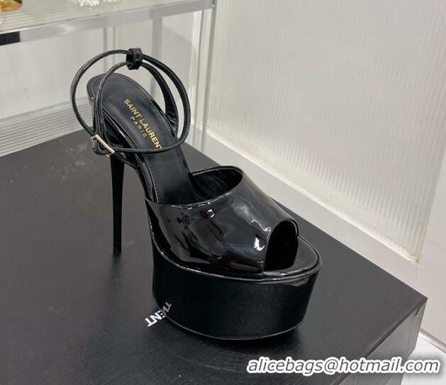 Top Grade Saint Laurent Patent Leather High Heel Platform Sandals 15.5 Black 101160