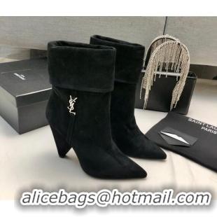 Stylish Saint Laurent Nike Ankle Boots in Suede and Monogram 8.5cm Black 101164