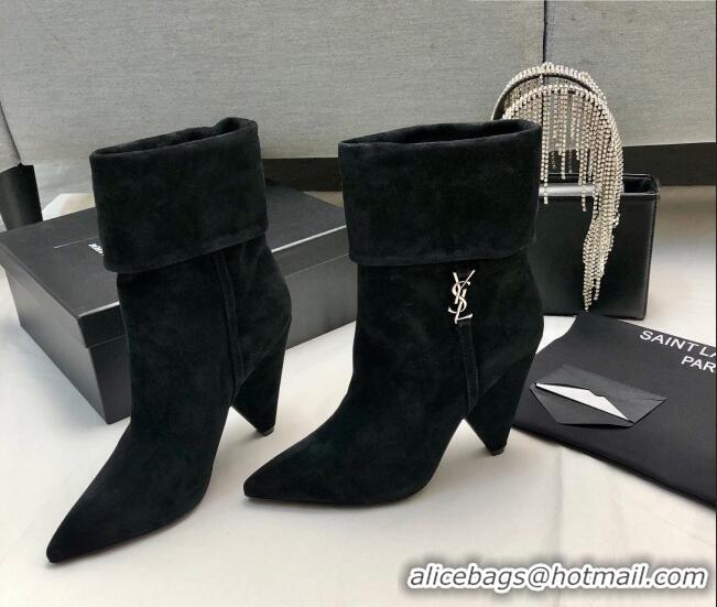 Stylish Saint Laurent Nike Ankle Boots in Suede and Monogram 8.5cm Black 101164