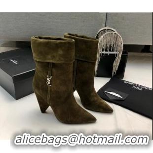 Sophisticated Saint Laurent Nike Ankle Boots in Suede and Monogram 8.5cm Green 101165