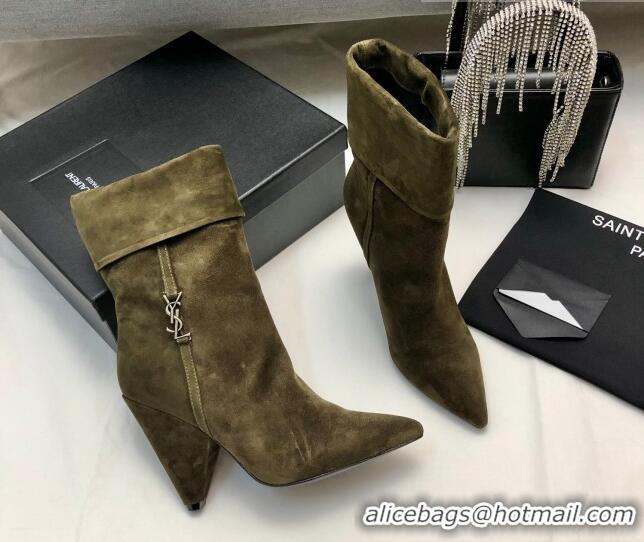 Sophisticated Saint Laurent Nike Ankle Boots in Suede and Monogram 8.5cm Green 101165