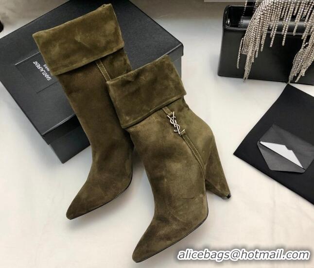 Sophisticated Saint Laurent Nike Ankle Boots in Suede and Monogram 8.5cm Green 101165