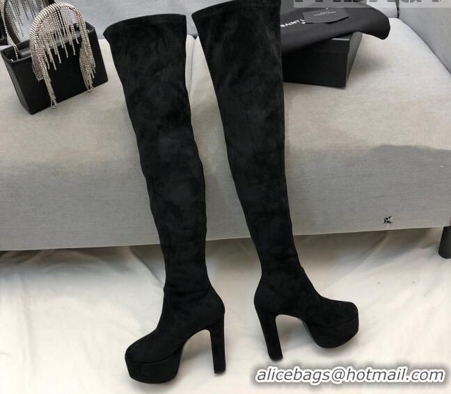 Sumptuous Saint Laurent Suede Over-Knee High Platform Boots 9.5cm Black 101166