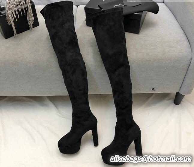 Sumptuous Saint Laurent Suede Over-Knee High Platform Boots 9.5cm Black 101166