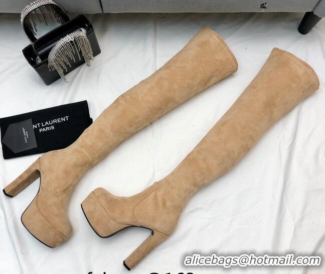 Hot Style Saint Laurent Suede Over-Knee High Platform Boots 9.5cm Camel 2101167