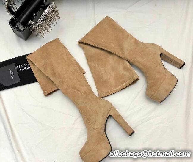 Hot Style Saint Laurent Suede Over-Knee High Platform Boots 9.5cm Camel 2101167