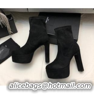 Duplicate Saint Laurent Suede Ankle Platform Boots 9.5cm Black 101168 