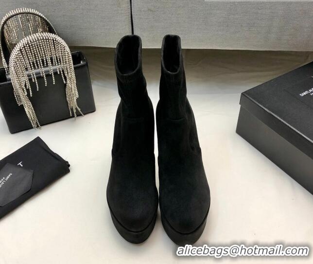 Duplicate Saint Laurent Suede Ankle Platform Boots 9.5cm Black 101168 