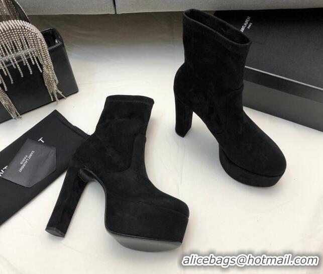 Duplicate Saint Laurent Suede Ankle Platform Boots 9.5cm Black 101168 