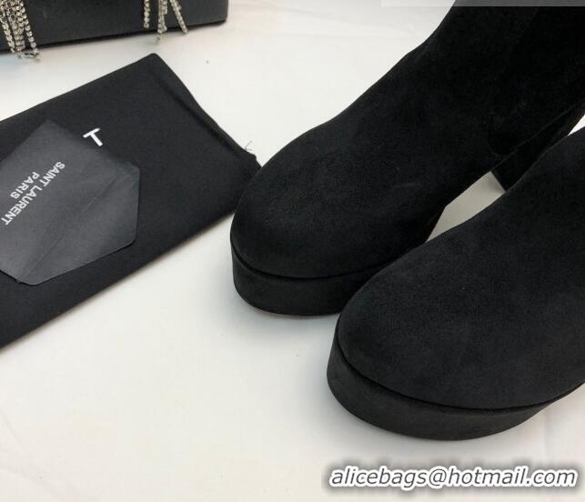 Duplicate Saint Laurent Suede Ankle Platform Boots 9.5cm Black 101168 