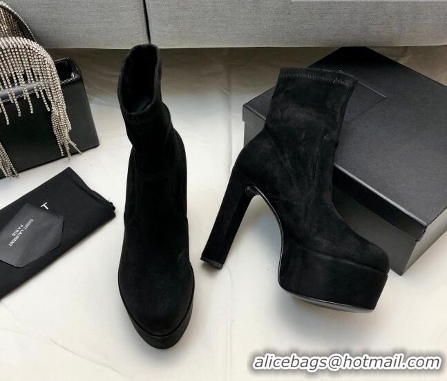 Duplicate Saint Laurent Suede Ankle Platform Boots 9.5cm Black 101168 