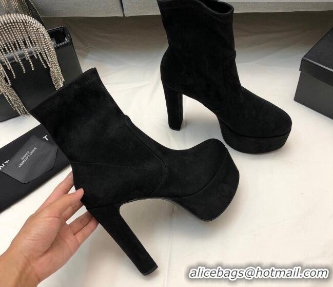 Duplicate Saint Laurent Suede Ankle Platform Boots 9.5cm Black 101168 