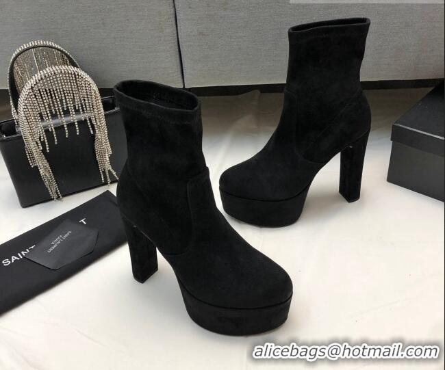 Duplicate Saint Laurent Suede Ankle Platform Boots 9.5cm Black 101168 